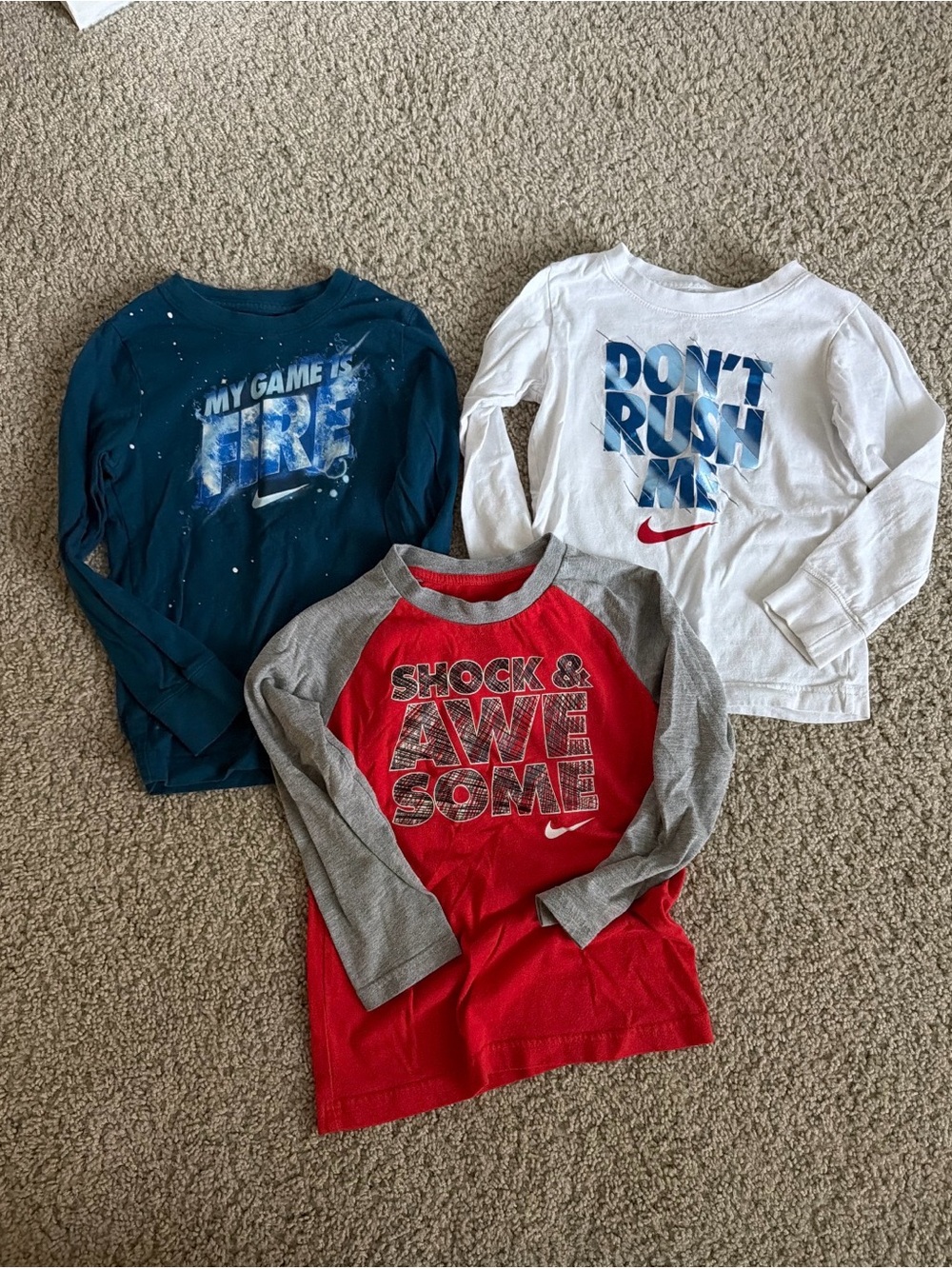 Nike Kids Long-Sleeve Graphic Tees - Red, White, Navy